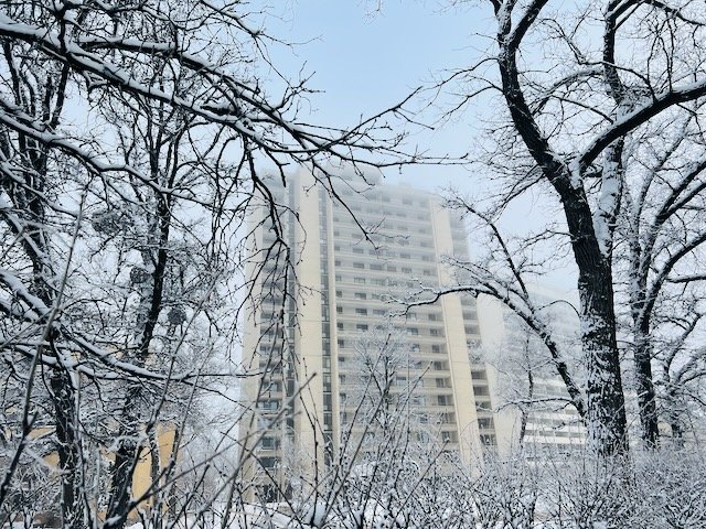 The fog is lifting, but can still be seen up high.